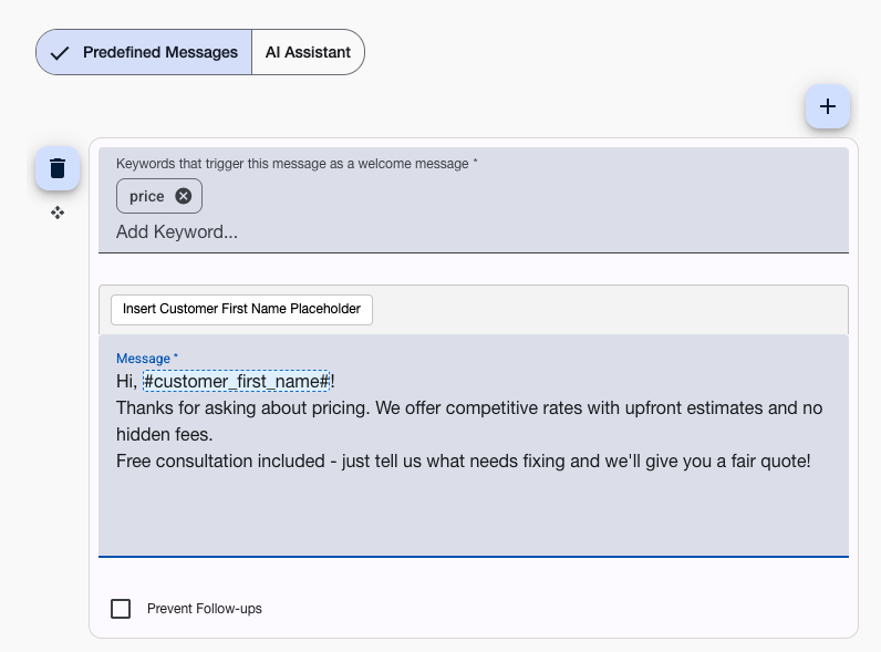 Yelp Bot Welcome Message Predefined Messages